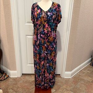 Soma Cool Nights Blooming Tropical Navy Long Shortsleeve Sleepshirt XL